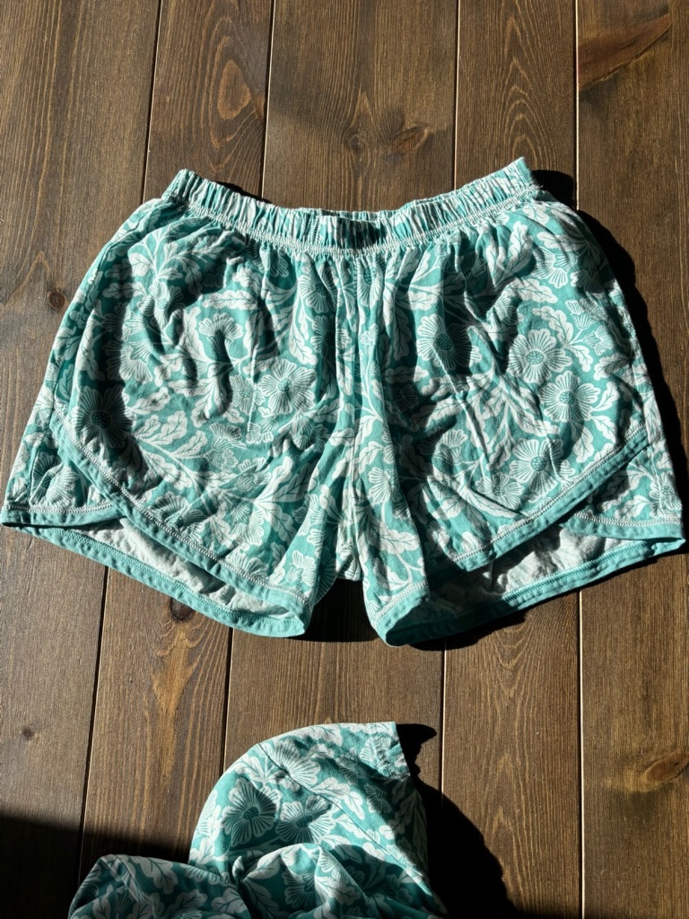 Garnet Hill Asian Wrap Organic Cotton Shorty Pajama Set Floral Aqua Size Small - Picture 8 of 15
